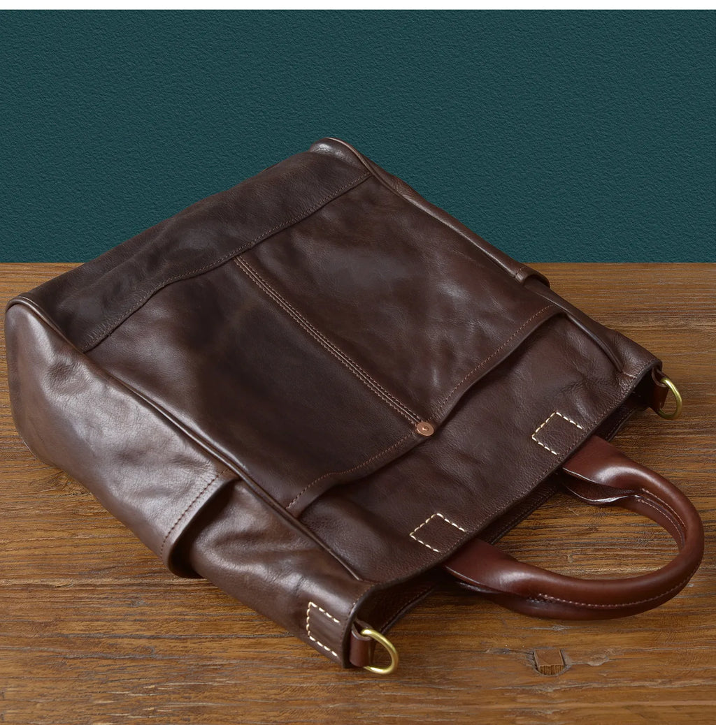 Fashion organizers designers handmade genuine leather men's tote bag outdoor travel luxury vegetable tanned cowhide handbags