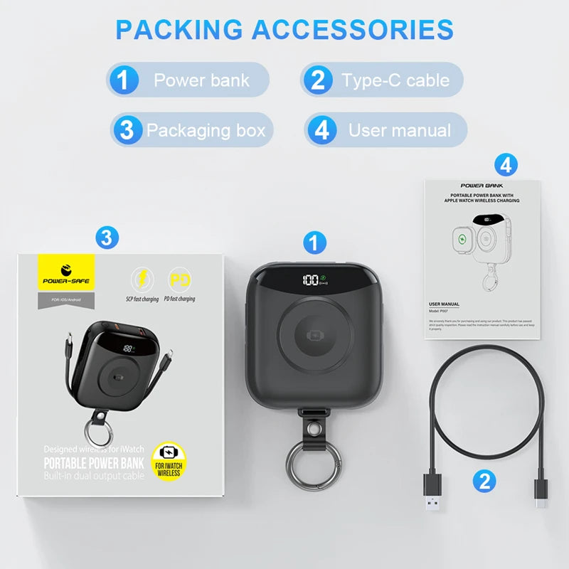 Tidesmit 10000mAh Power Bank, 22.5W Fast Charging with Built-in Cables Tidesmit