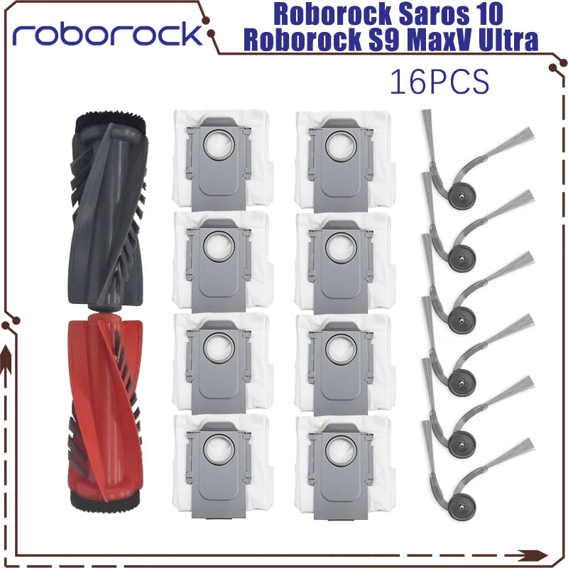 Tidesmit replacement parts kit for Roborock Saros 10 and S9 MaxV Ultra including main brush, side brush, and filters.