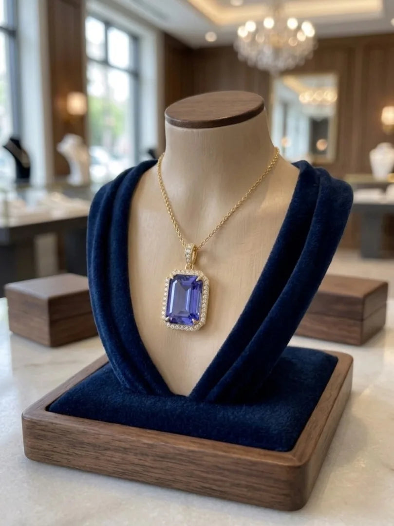 Zircon Emerald Cut Pendant 18K Gold Plated 925 Silver Link Chain Necklace-Wedding Gift