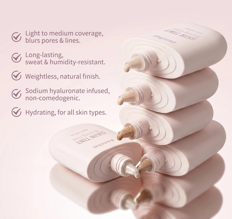 Tidesmit Skin Tint Blurring Elixir Foundation swatch showing long lasting hydrating coverage for all skin tones