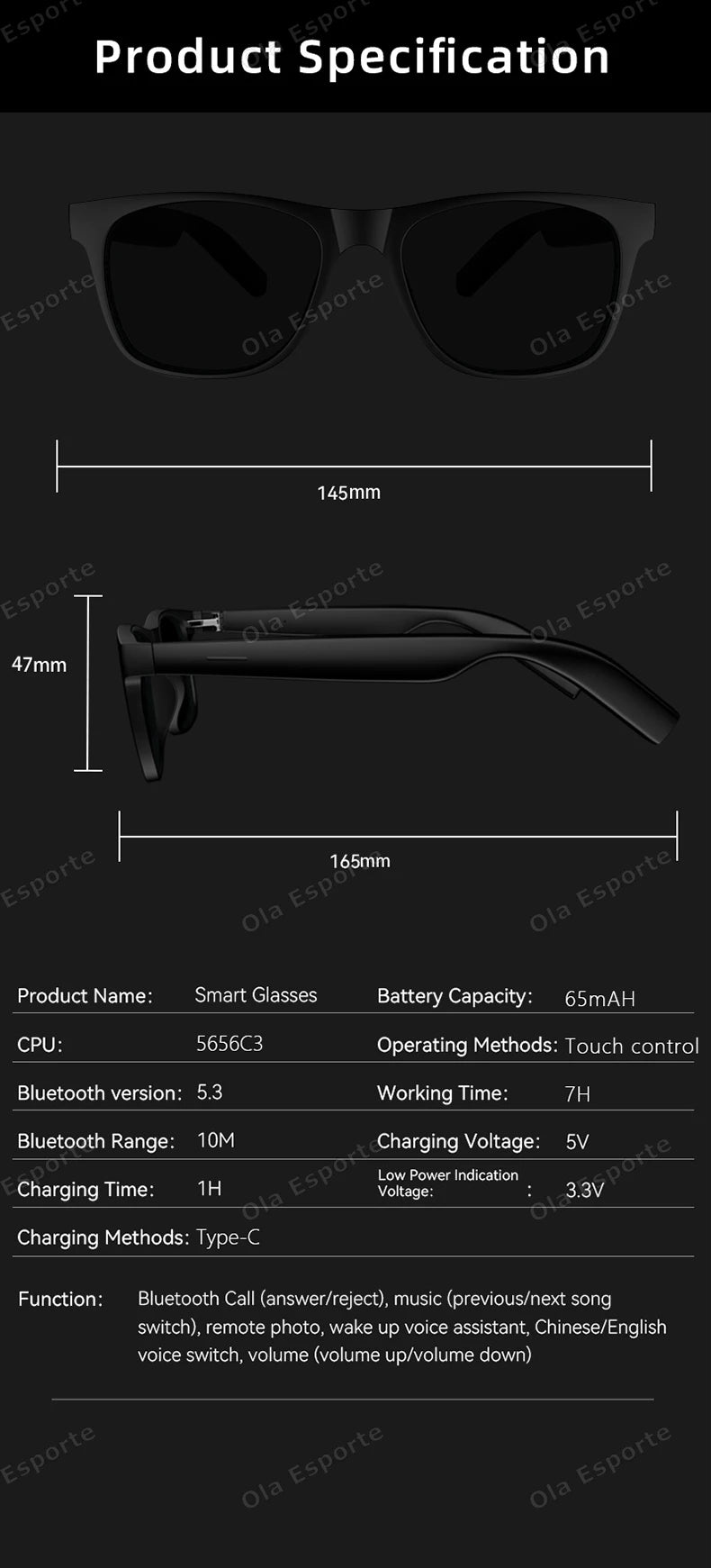 Smart Bluetooth Sunglasses with Spatial Audio and Wireless Connectivity Tidesmit