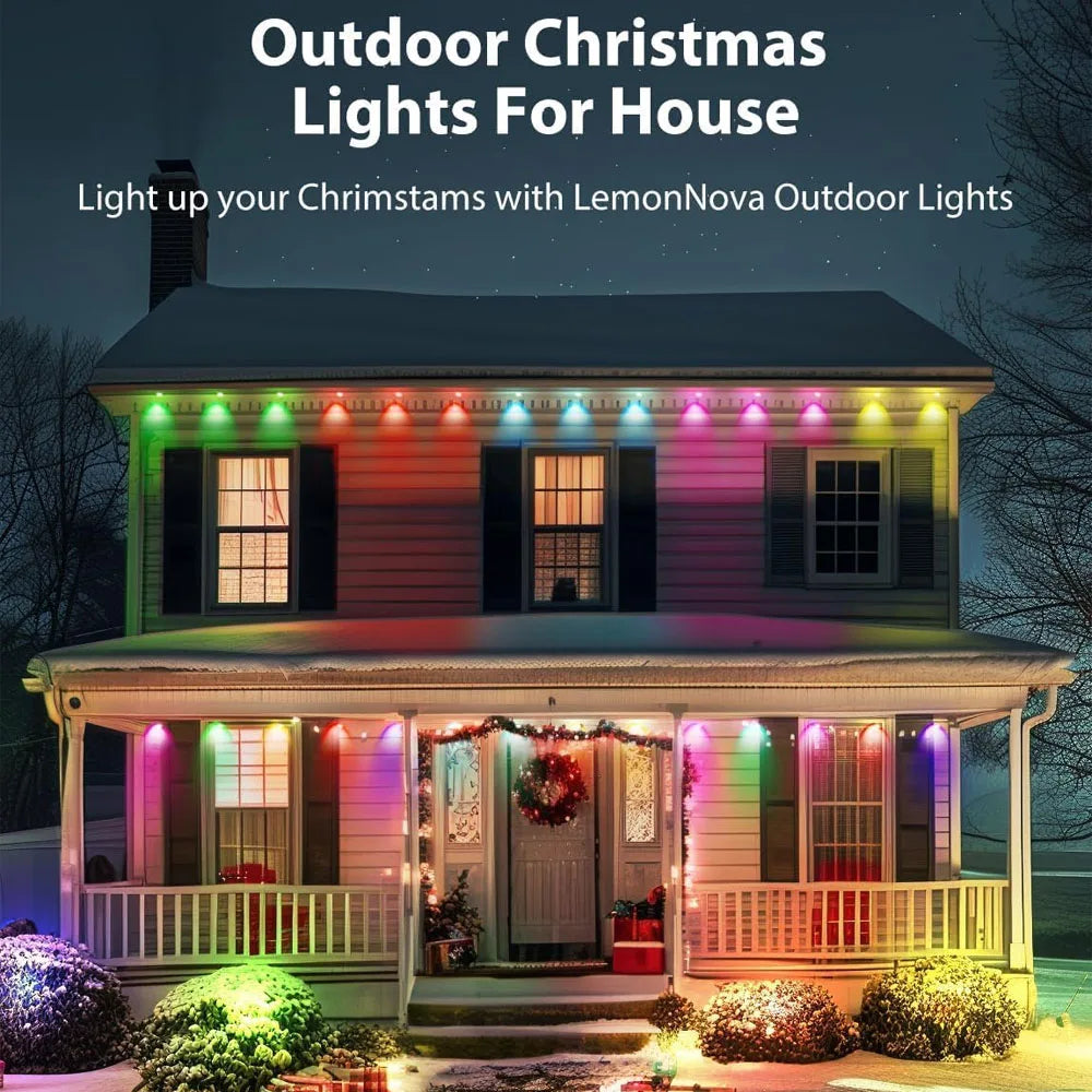 LED Permanent Outdoor Lights IP67 Waterproof RGBIC Eave Lights With Remote for Christmas New Year Roof DIY Holiday String Light