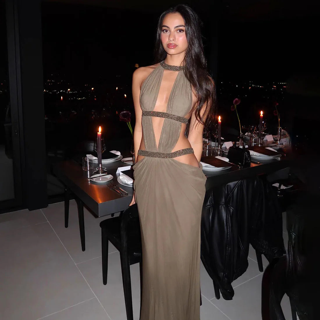 Sexy Women's Maxi Dress Halter Hollow Out Backless Sleeveless Ruched Evening Long Dresses Party Chic Robe Green Purple Summer