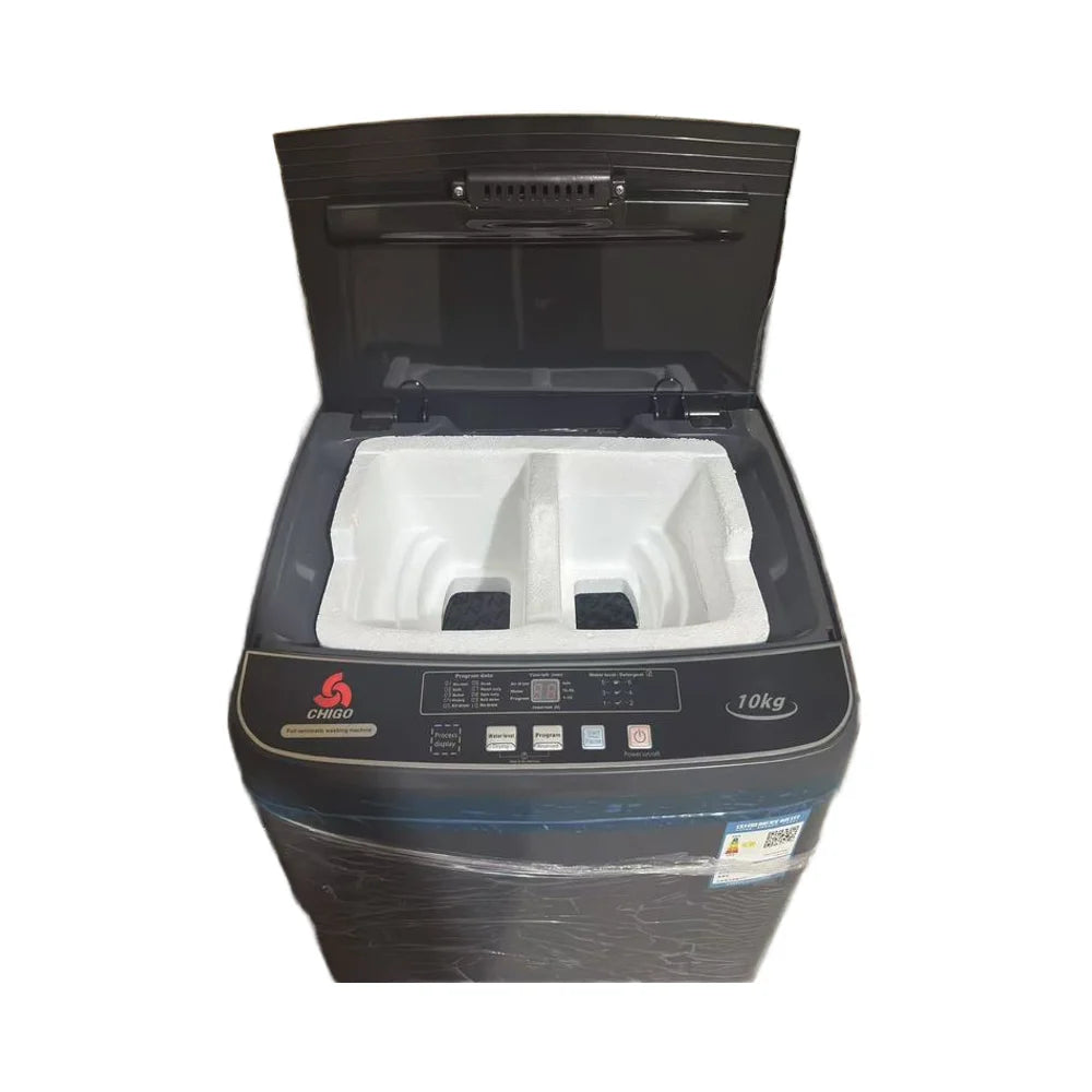 Tidesmit 10kg automatic top load washer dryer combo showing detailed control panel and stainless steel drum interior