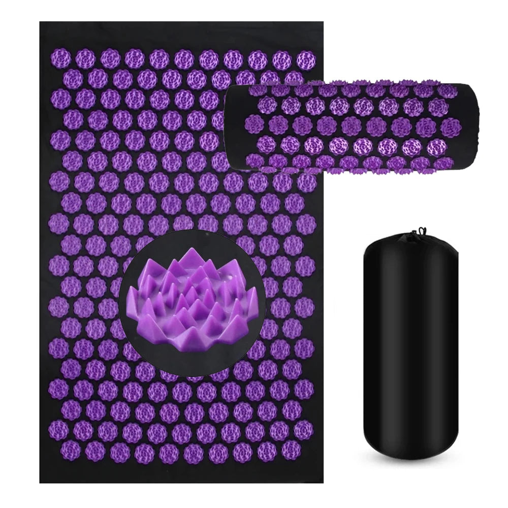 Acupressure Mat and Pillow Set for Muscle Relief - Tidesmit Back Massage Instrument 3PCS-Purple Tidesmit