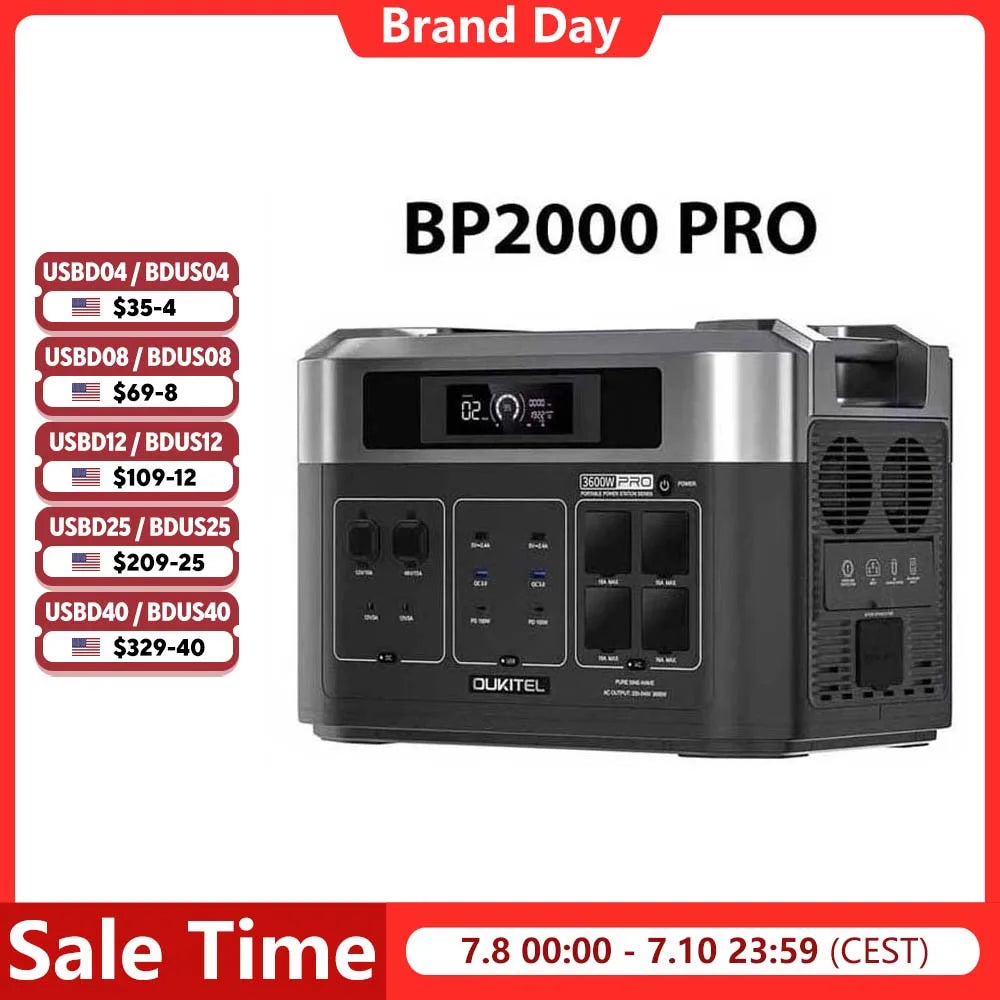 OUKITEL BP2000 PRO Portable Power Station 3600W Solar Generator 2048Wh Lifepo4 Battery Home Backup Outdoor Camping Mobile power