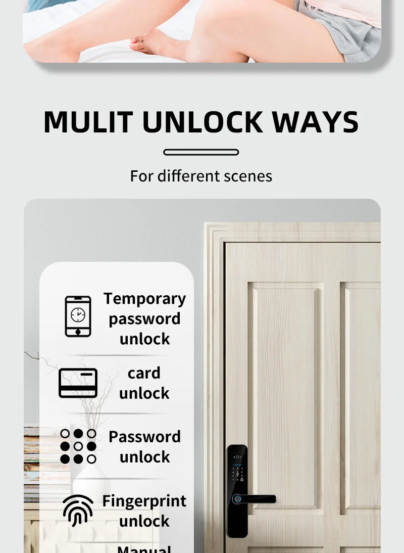 New Biometric Digital Electronic Smart Door Lock With Camera Fingerprint Tuya Wifi Smart Card Password Key Unlock