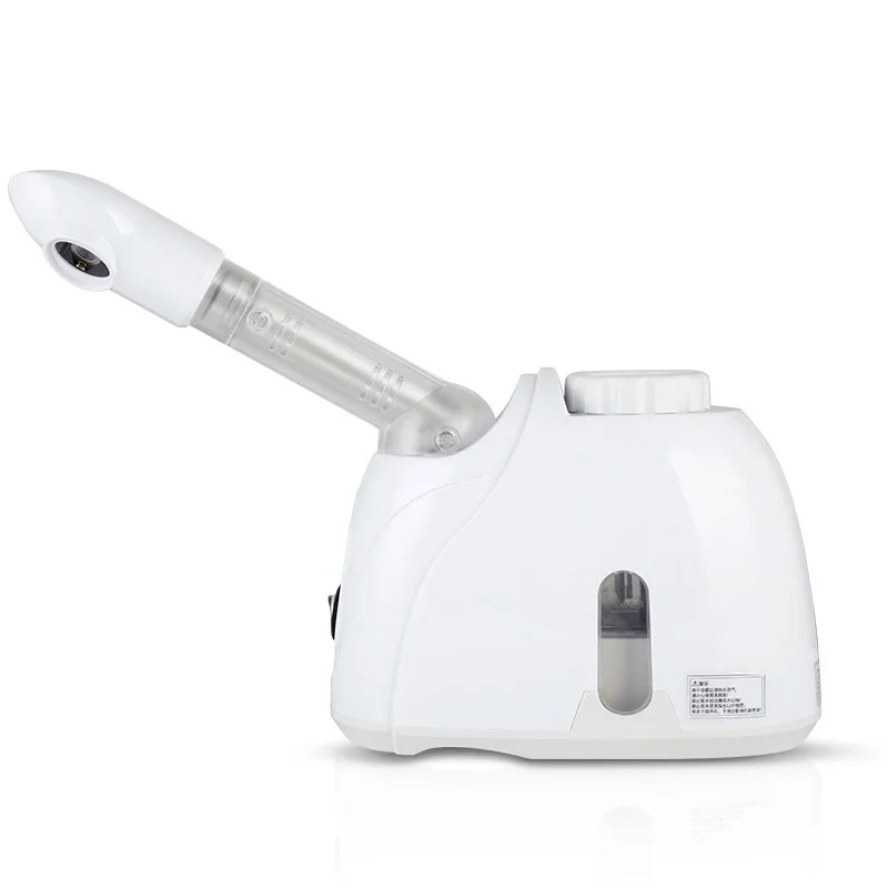 White professional nano ionic facial steamer for deep pore cleansing, spa skin care, and home face moisturizing.