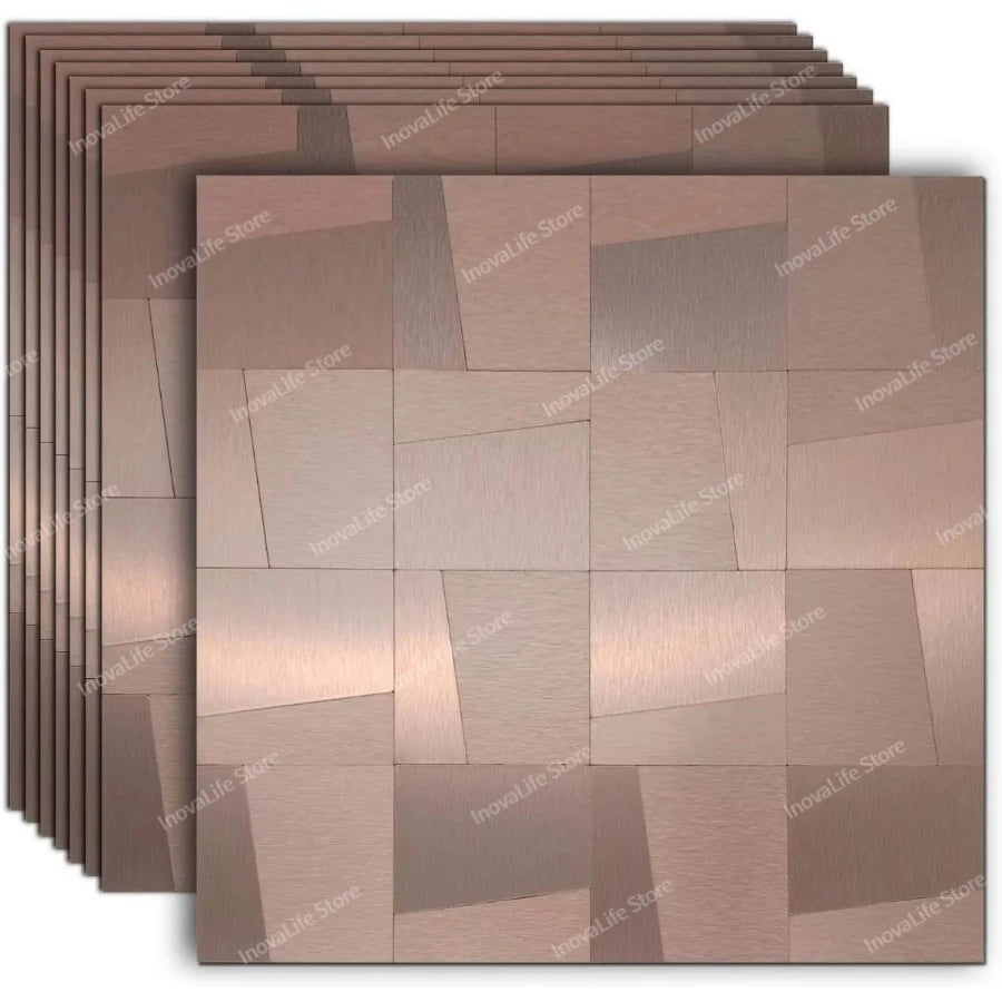 Waterproof 3D wall panel tiles, rose-beige mosaic square peel-and-stick set