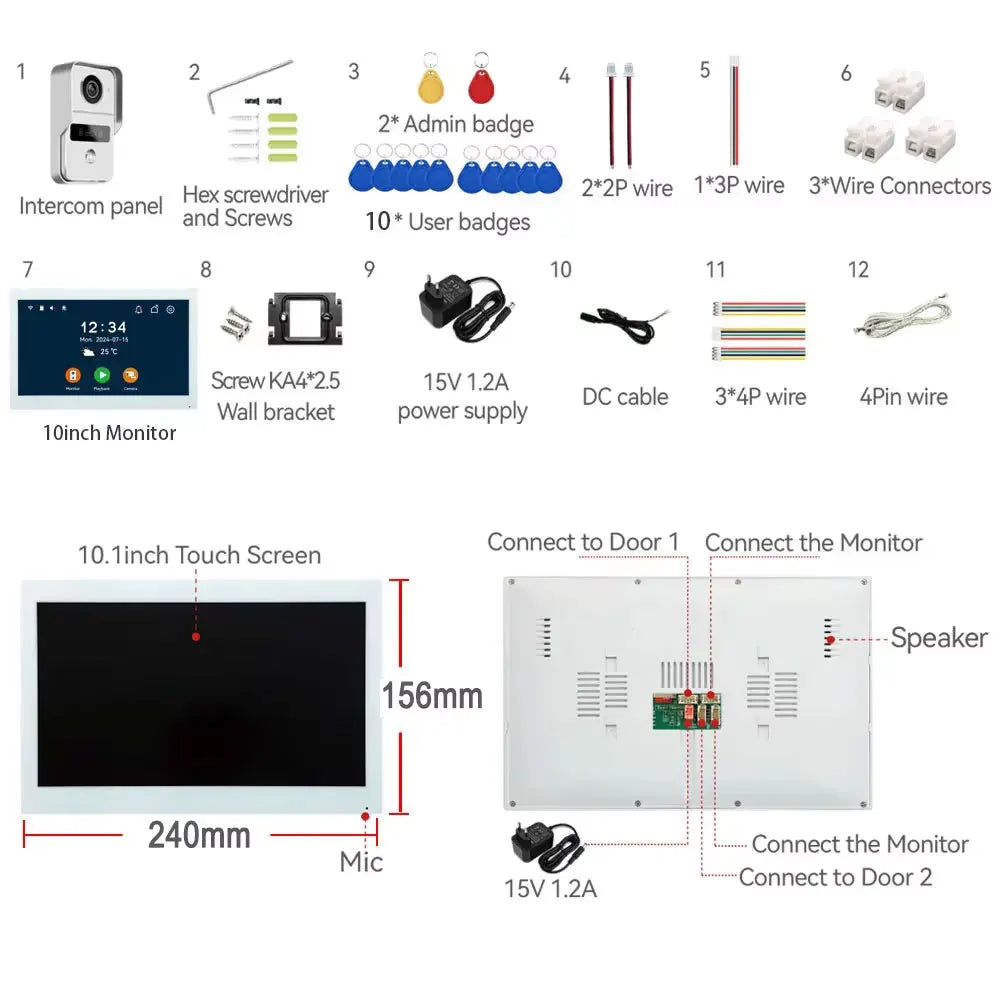 Wireless WiFi Video Doorbell 4 Wire 10 inch Touch Screen Tuya Smart 2V2/2V3 Home Video Doorphone Intercom System RFID APP Unlock