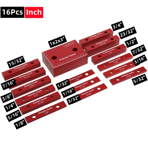 16-piece inch setup block set, red aluminum blocks with measurement markings