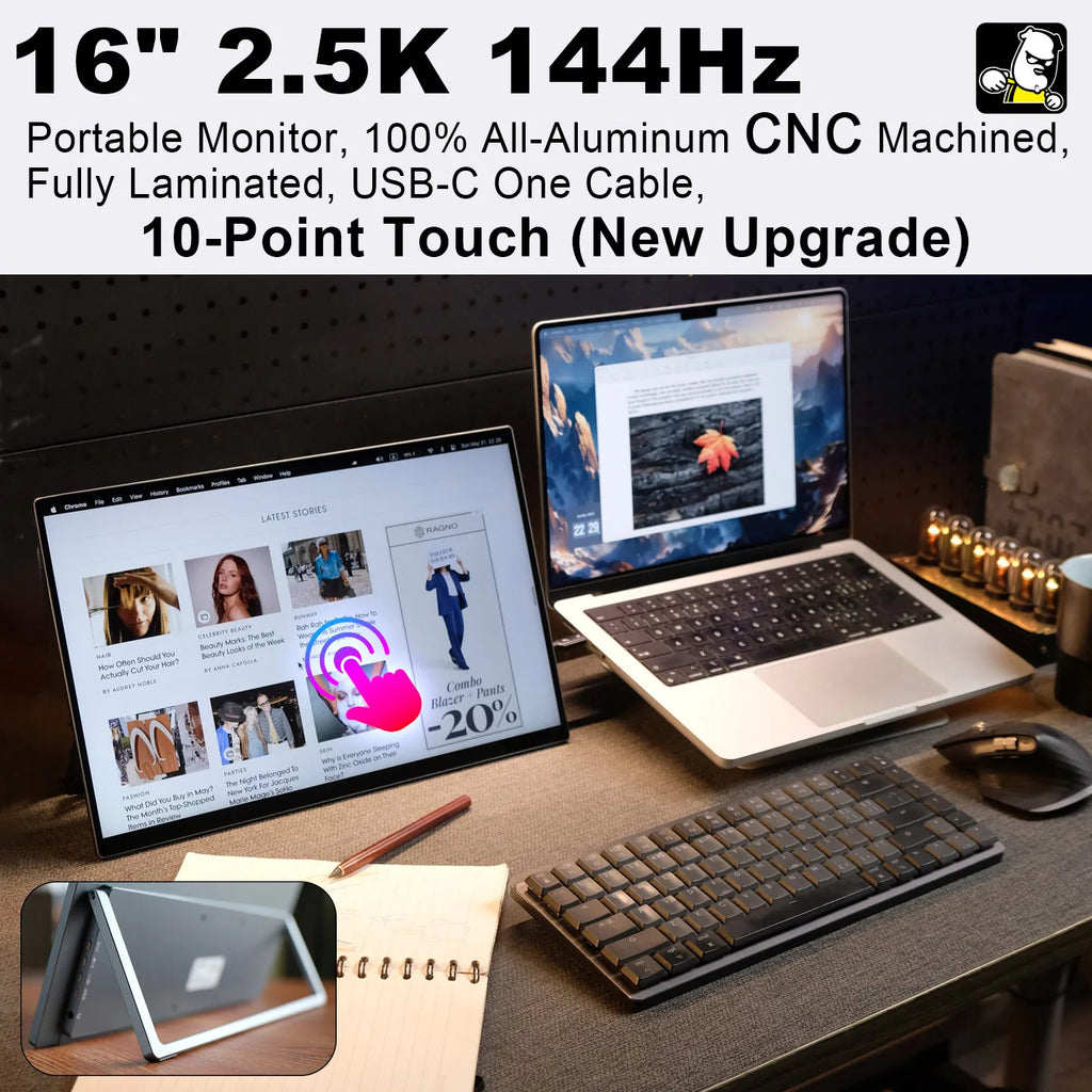 16-inch 2.5K Touchscreen Full Aluminum CNC Full Lamination 144Hz High-Definition High-Brightness One-Cable Portable Monitor