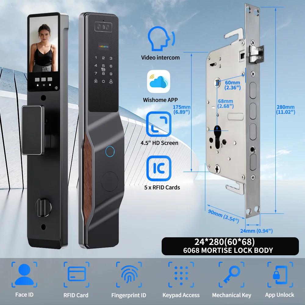 Wishome APP 3D Face Recognition Smart Lock with Camera, Video Call, and Voice Intercom Functions