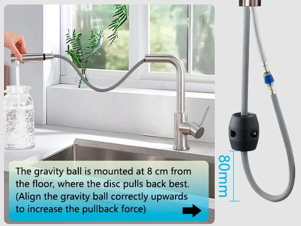 304 stainless steel kitchen tap, pull-out sprayer, brushed finish, 360° swivel, perfect sink mixer tap for kitchen toilet