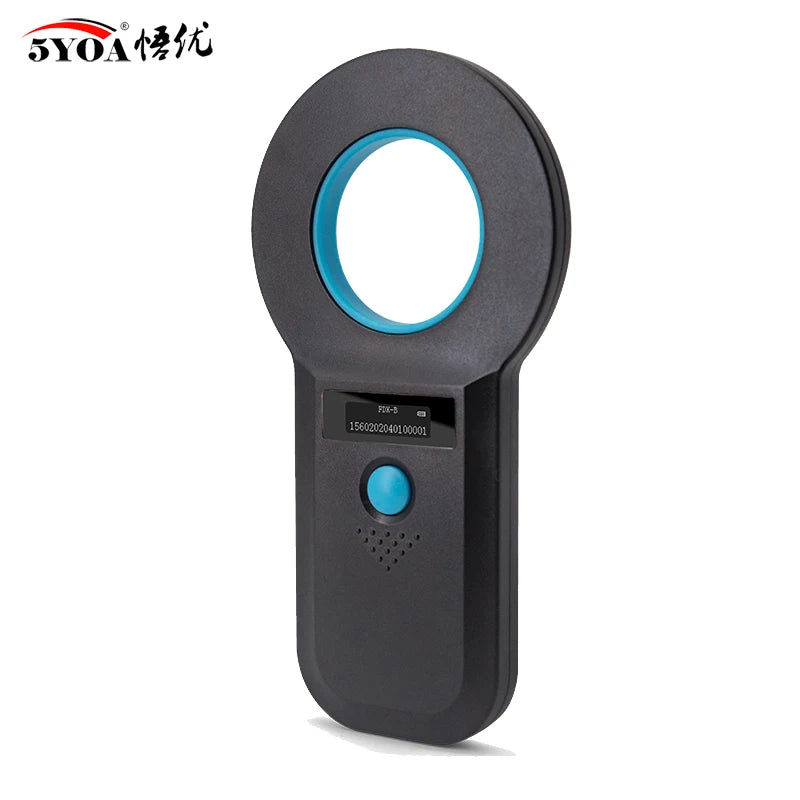 5YOA handheld pet microchip scanner with OLED display for fast, accurate ID of dogs and cats. Rechargeable RFID reader.