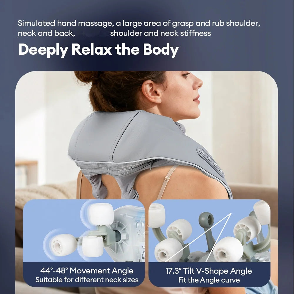 Wireless Neck and Shoulder Massager - 8-Head Deep Tissue Shiatsu Back Massage Instrument Tidesmit