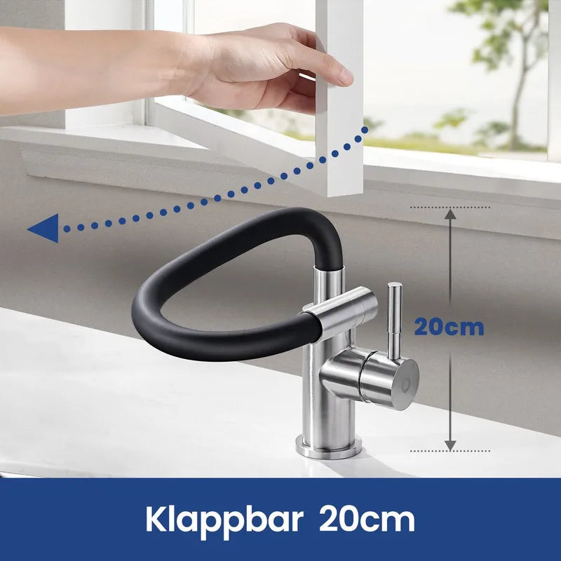 Black Kitchen Flexible Mixer, Kitchen Faucet with 2 Spray Types, Foldable Kitchen Faucet, Black Faucet with Hot and Cold Water, 360° Swivel