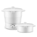 Foldable electric hot pot kettle, two white silicone pots with matching lids