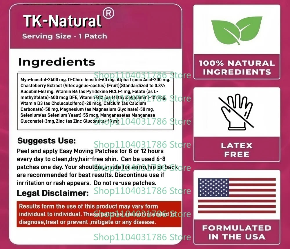 30 Patches Myo Inositol & D-Chiro Inositol Transdermal Patches for Women PCOS,Hormonal Balance,Ovarian Health&Cycle Support