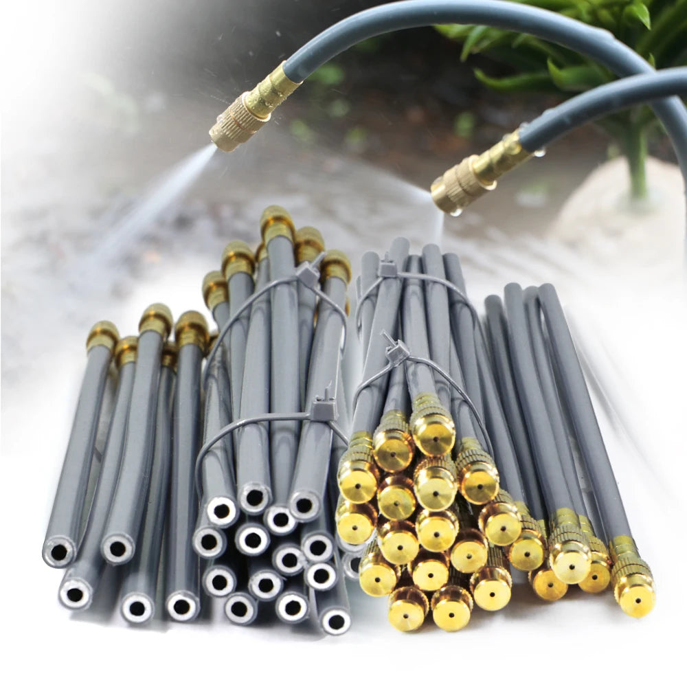 1/4'' Flexible 360° Rotary Adjustment Brass Nozzle Irrigation Set Quick Connection Automatic Atomization Garden Watering System