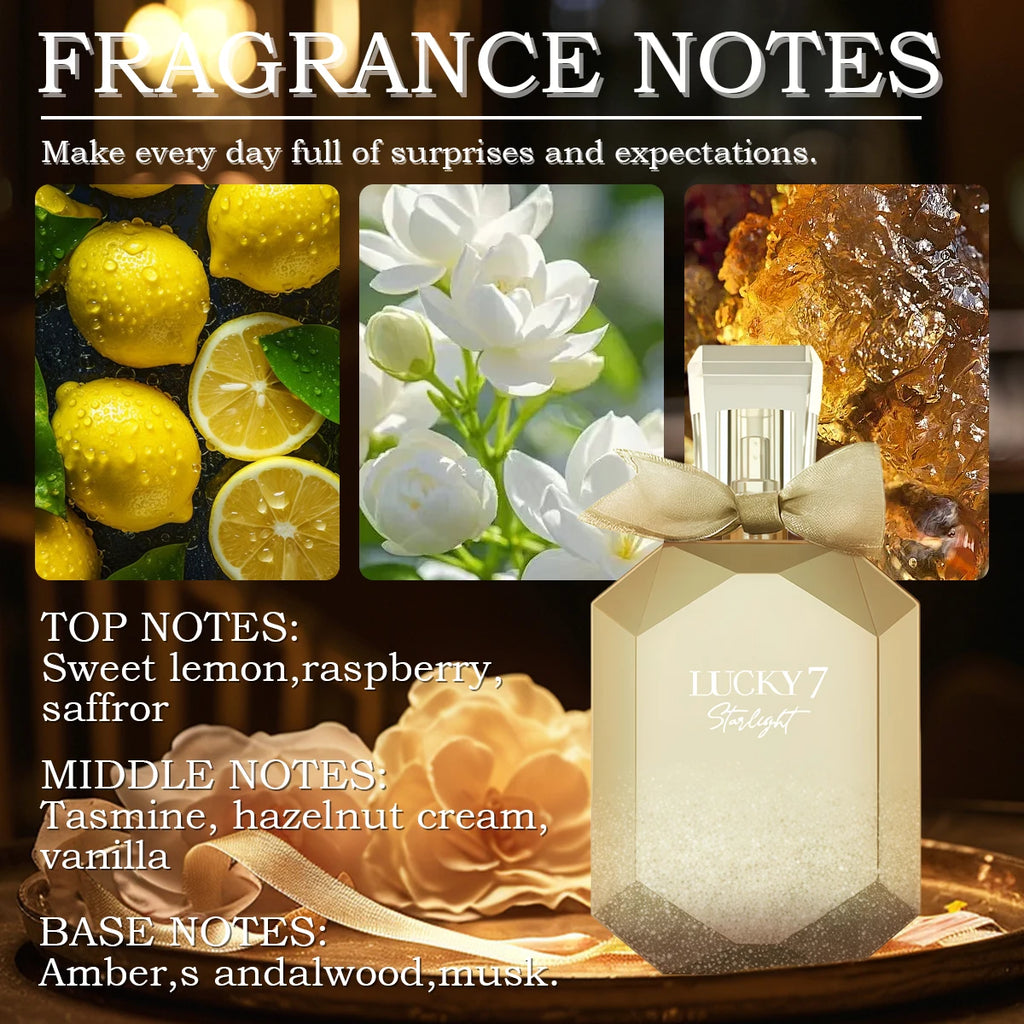 Miniso Lucky 7 Goddess EDP: Floral designer perfume for women in a gold gem-shaped bottle with lemon, jasmine & amber.