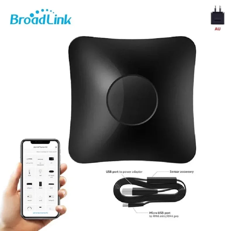 BroadLink wireless universal remote hub with built-in circular sensor and USB cable