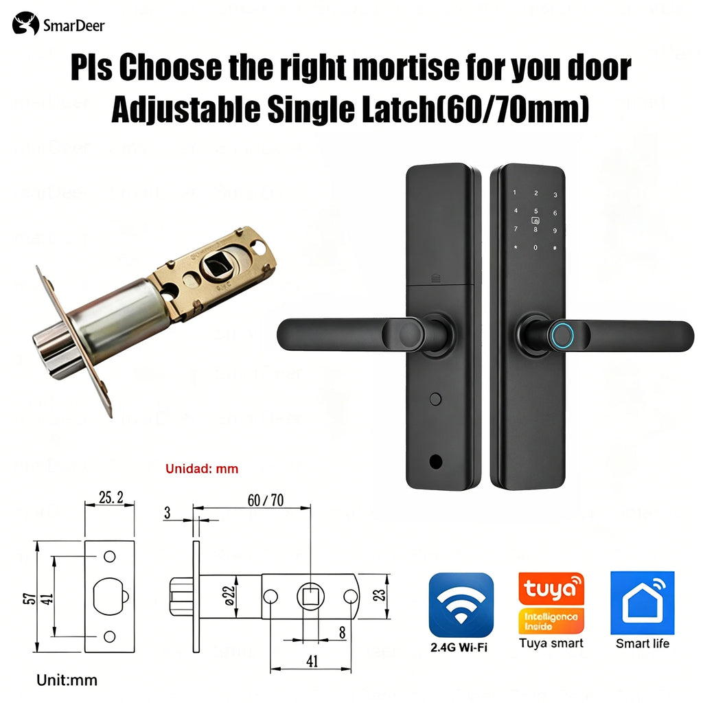 SmarDeer Indoor 5-in-1 Intelligent Door Lock,Tuya WIFI Fingerprint Lock，Keyless Entry Smart Electronic Door Lock for Home