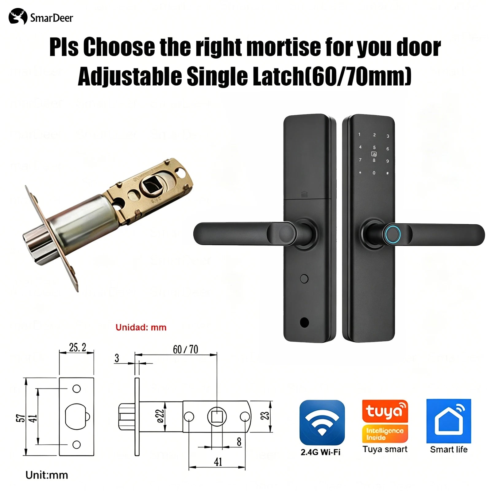 SmarDeer Indoor 5-in-1 Intelligent Door Lock,Tuya WIFI Fingerprint Lock，Keyless Entry Smart Electronic Door Lock for Home