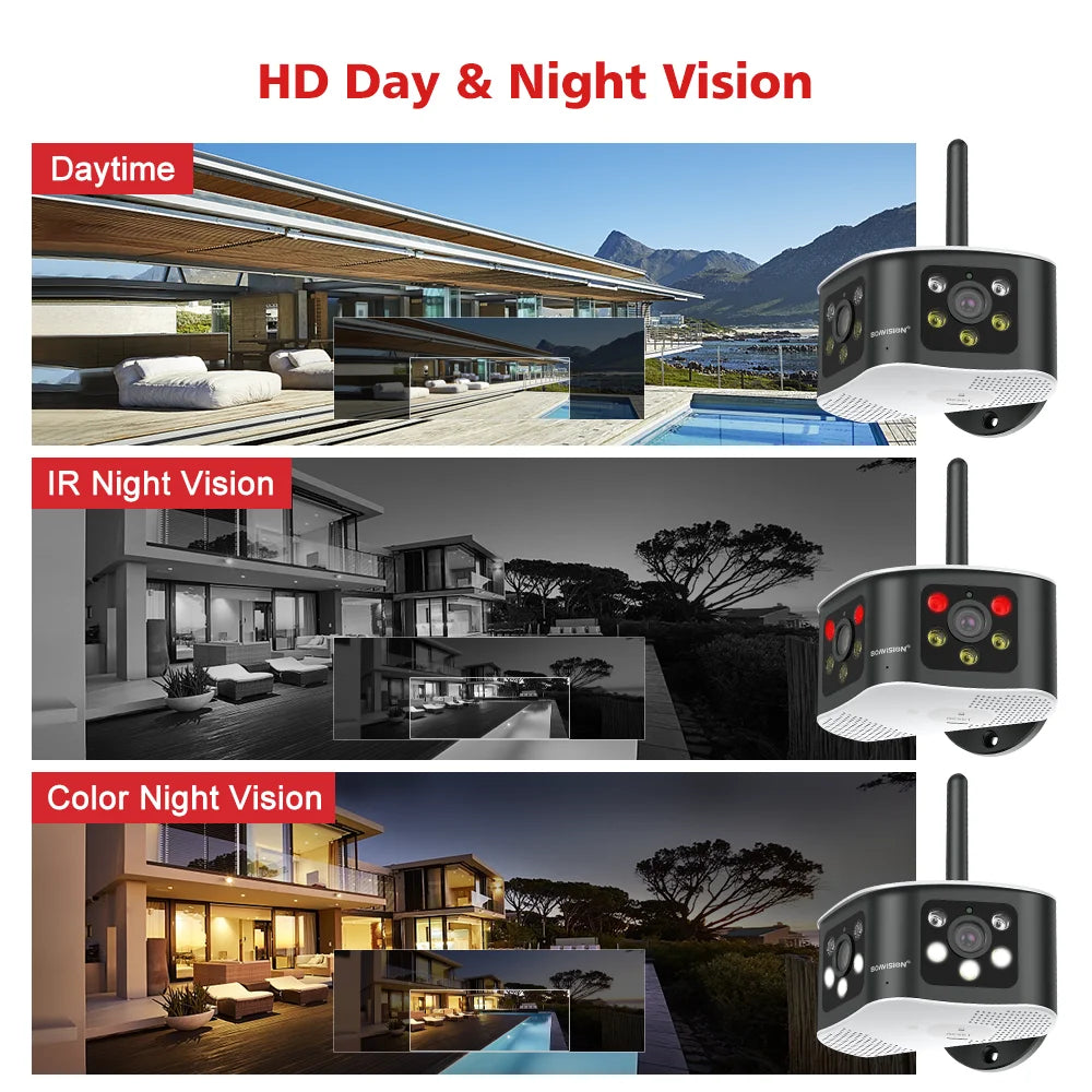 BOAVISION Outdoor 4K 8MP 180° Ultra Wide View Angle Panoramic WIFI Dual Lens Fixed IP Camera AI Human Detection Security Cam