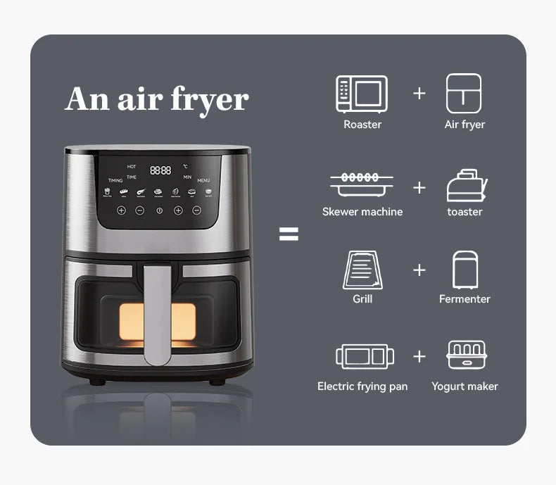 Hot Sales Air Fryer 7L Oil-free Air Fryer 360°Baking Convection Oven Air Fryers For Chicken Wings Fries Chips Healthy Cooker