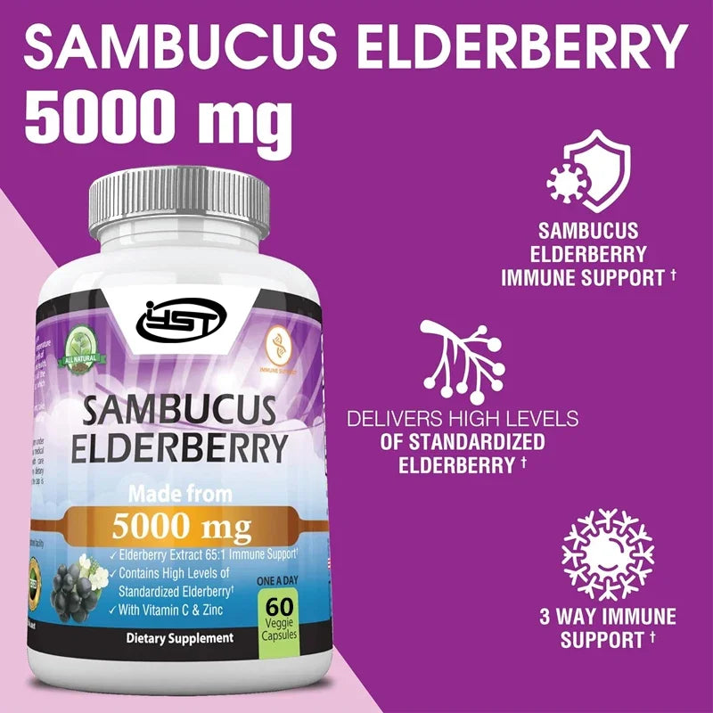Sambucus elderberry 5000mg ultra concentrated 65:1 with vitamin C and zinc - Sambucus extract for immune support and defense