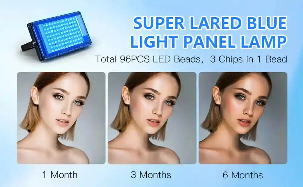 50W blue light skin care lamp with 96 LED beads for tanning results over 6 months of home use.