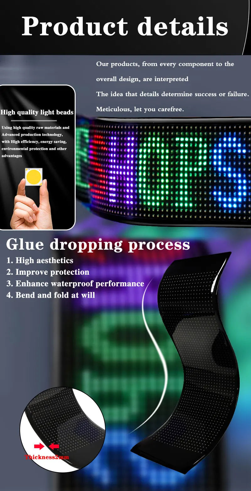 Car LED Matrix Pixel Panel 16x64 - Customizable RGB Scrolling Text Display Tidesmit