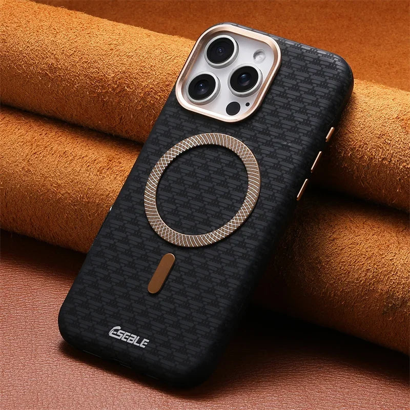 iPhone 16 Pro Max Case Leather Carbon Fiber MagSafe Slim Protective Cover Black Tidesmit
