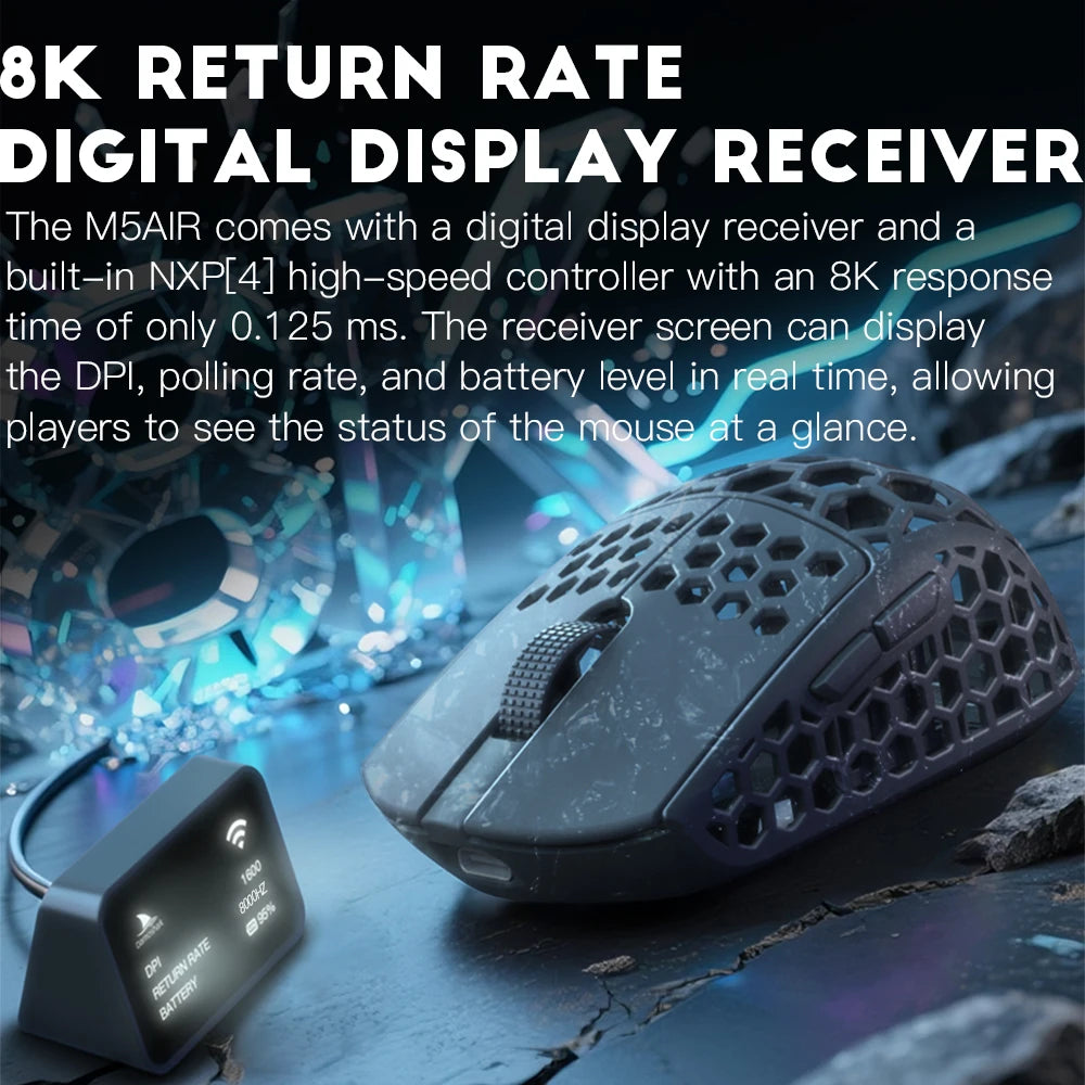 Darmoshark M5Air V2 Forged Carbon Fiber Gaming Mouse Wireless 8K Macro Mouse 30KDPI  Finger Grip Small Hand Mice 30g Lightweight