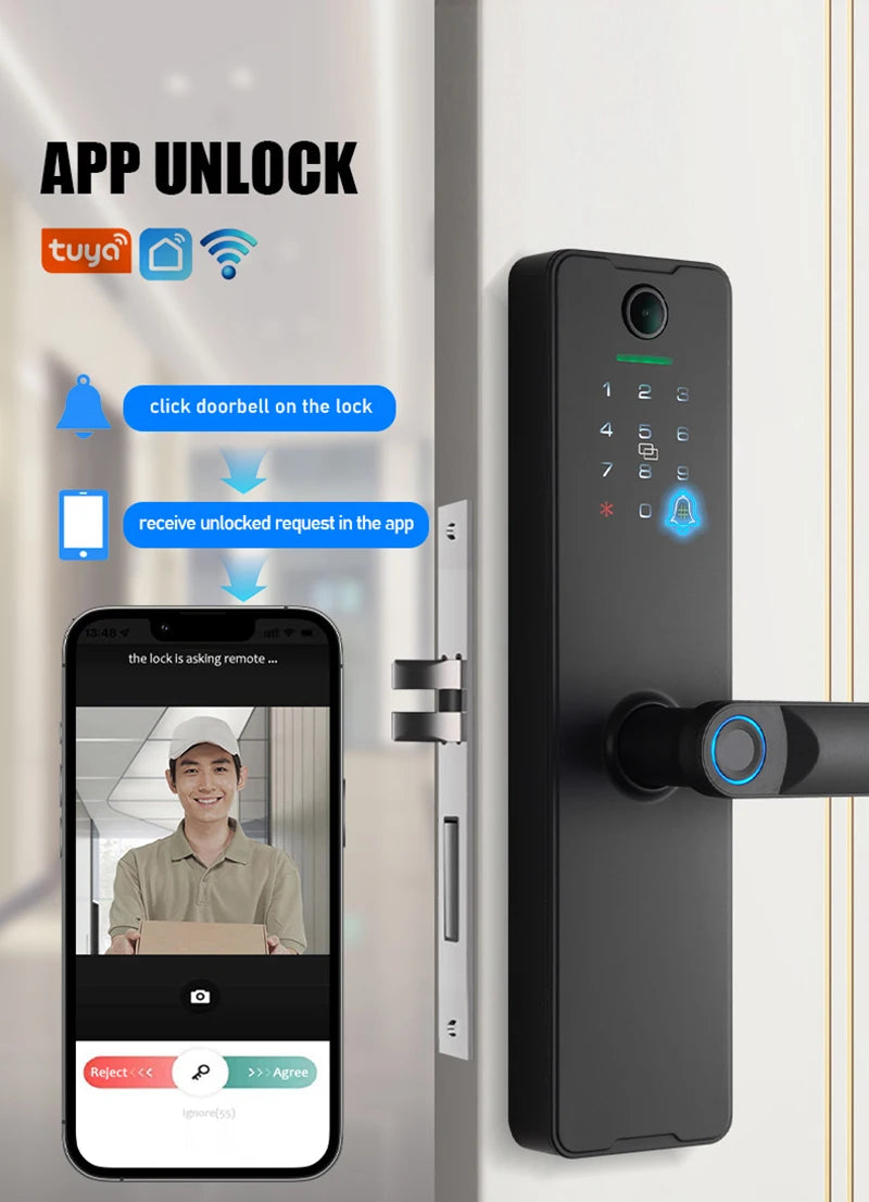 Tuya Wifi Fingerprint Smart Door Lock Digital Electronic Lock Remote Unlock Keyless Security Anti-theft Smart Home Hotel Office