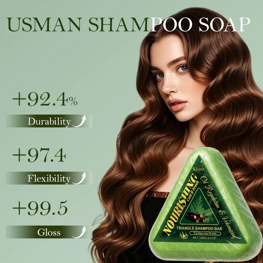 Green Triangle Soap Shampoo Bar with Usman Grass - Natural Cypress Leaf Solid Shampoo Bar for Natural Herbal Hair Care, Calming.