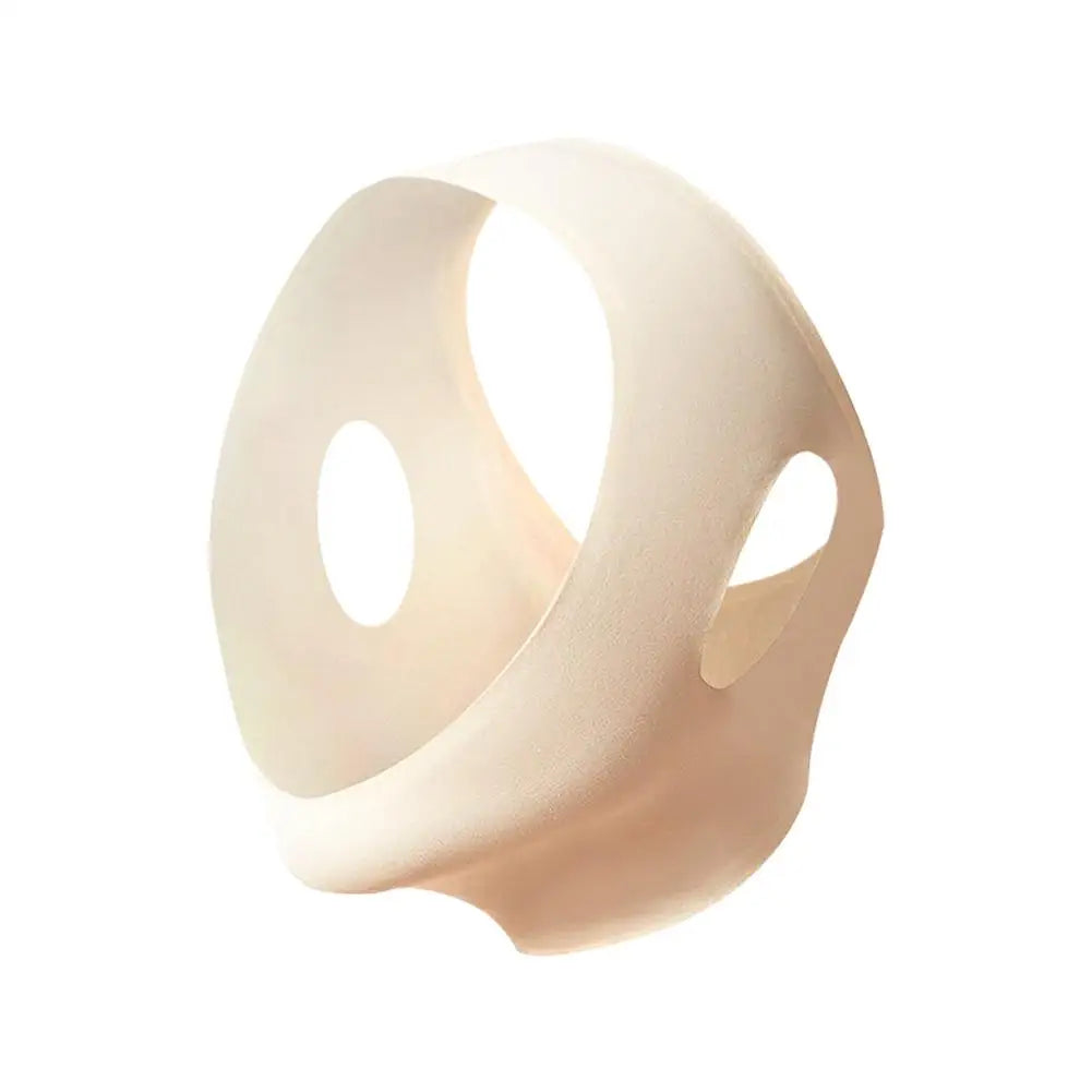 Beige, elastic V-line face slimming strap with ear cutouts on a white background.
