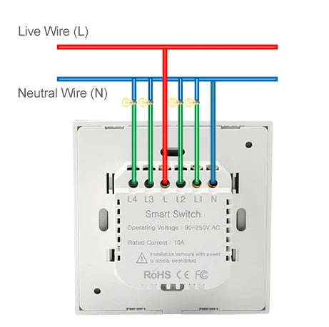 ZigBee 1 2 3 4 Gang with No Neutral Smart Touch Light Switch EU Europe UK Wall Button Tuya Power 2 3 Way Alexa Smart Home Voice