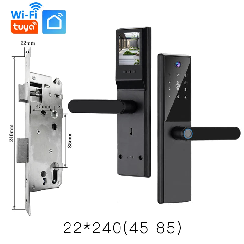 2025 New Tuya WiFi Digital Electronic Smart Wooden Door Lock With Biometric Camera Fingerprint Smart Home Remote Unlock
