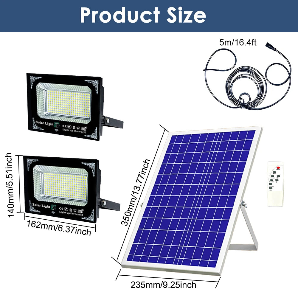 500W 6000mAh Solar Flood Lights Dual Lights, Remote Control Powered Spotlight Outdoor Garden Waterproof IP65 Villa Street Lamp