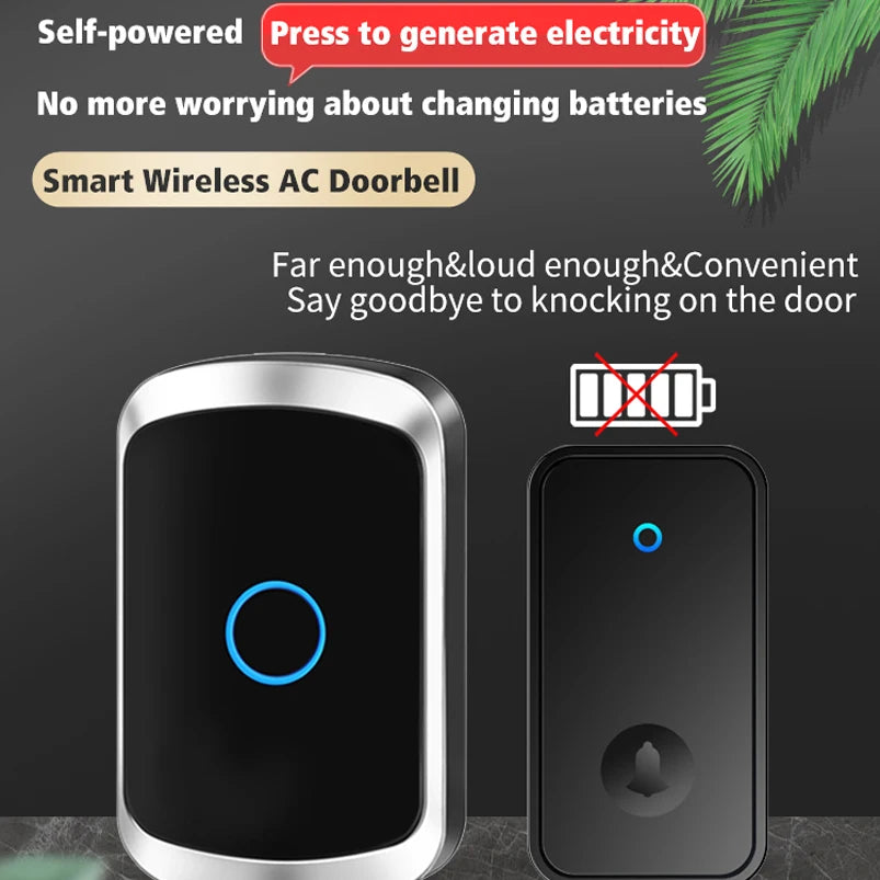 Self Powered Waterproof Wireless Doorbell Smart Home Without Battery Doorbell With Ringtone 150M Remote Receiver Bell