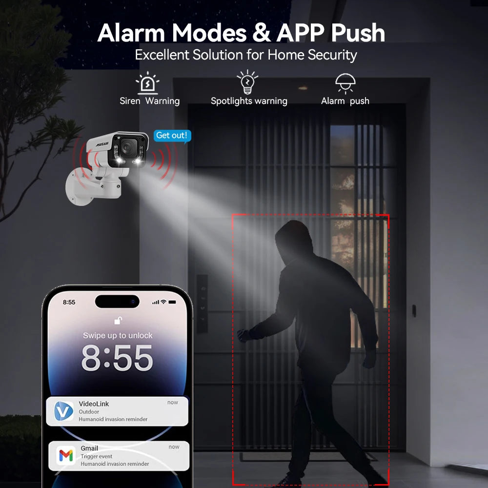 ASECAM 4K 8MP IP Camera PTZ 30X Optical Zoom AI Vehicle Detection WDR POE Security CCTV Surveillance IMX415 Hikvision Compatible