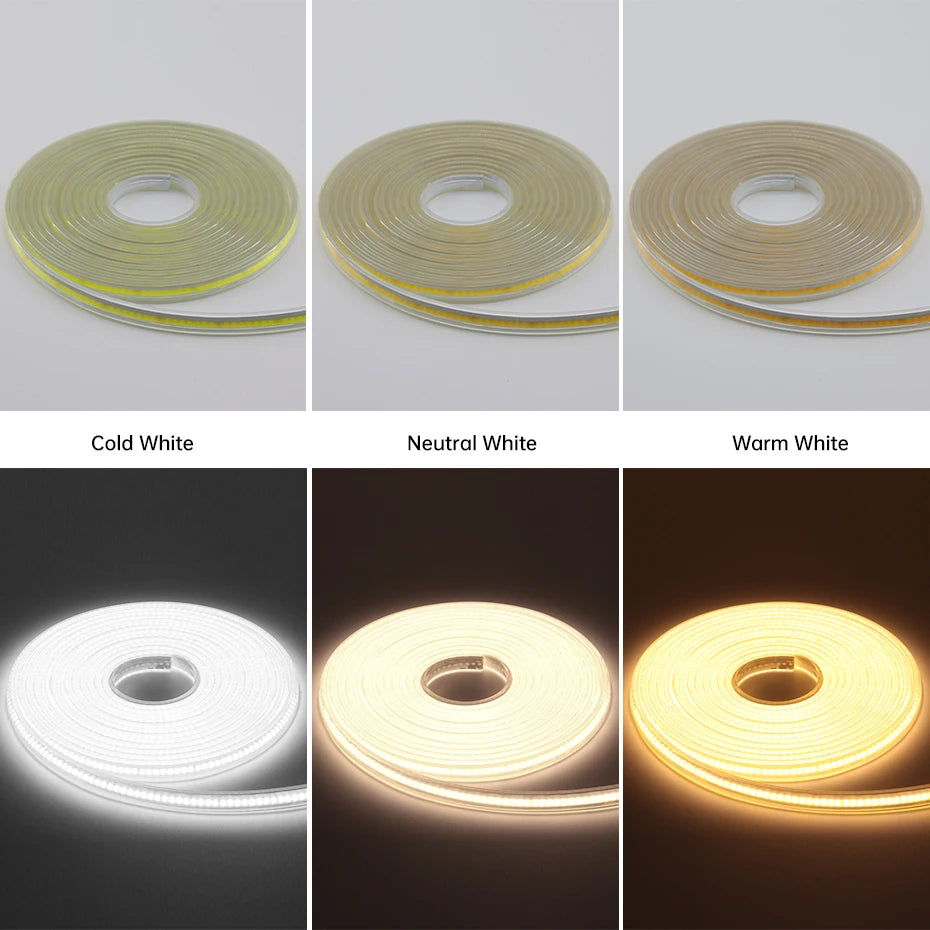 AC 220V COB LED Strip Light 288LEDs/m IP65 Waterproof 1m-50m Flexible Tape with EU/AU Power Plug for Home Lighting Decor