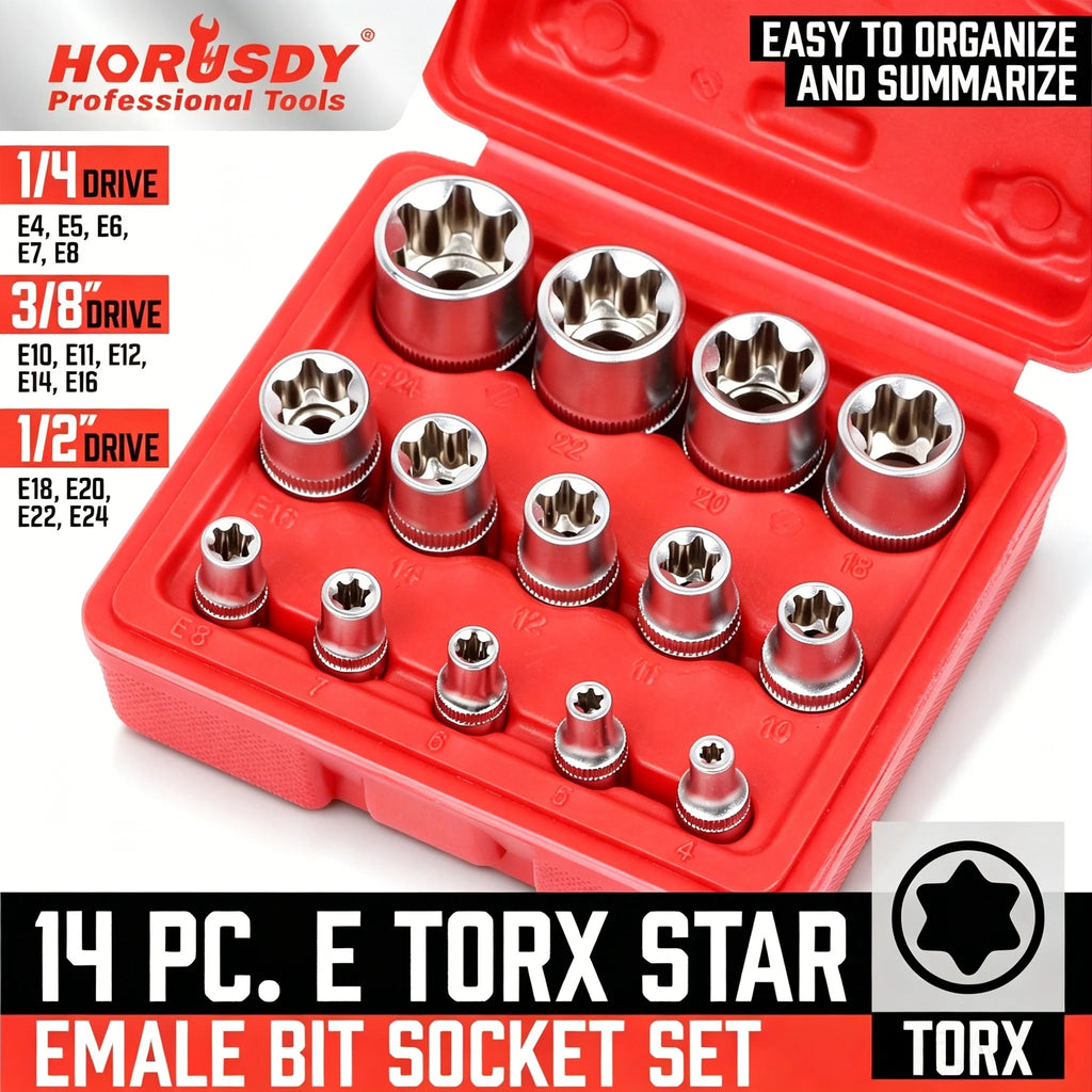 SEDY 14PCS Female E Star Torx Socket Set E4-E24 E-Torx External Hex Socket Insert Nut