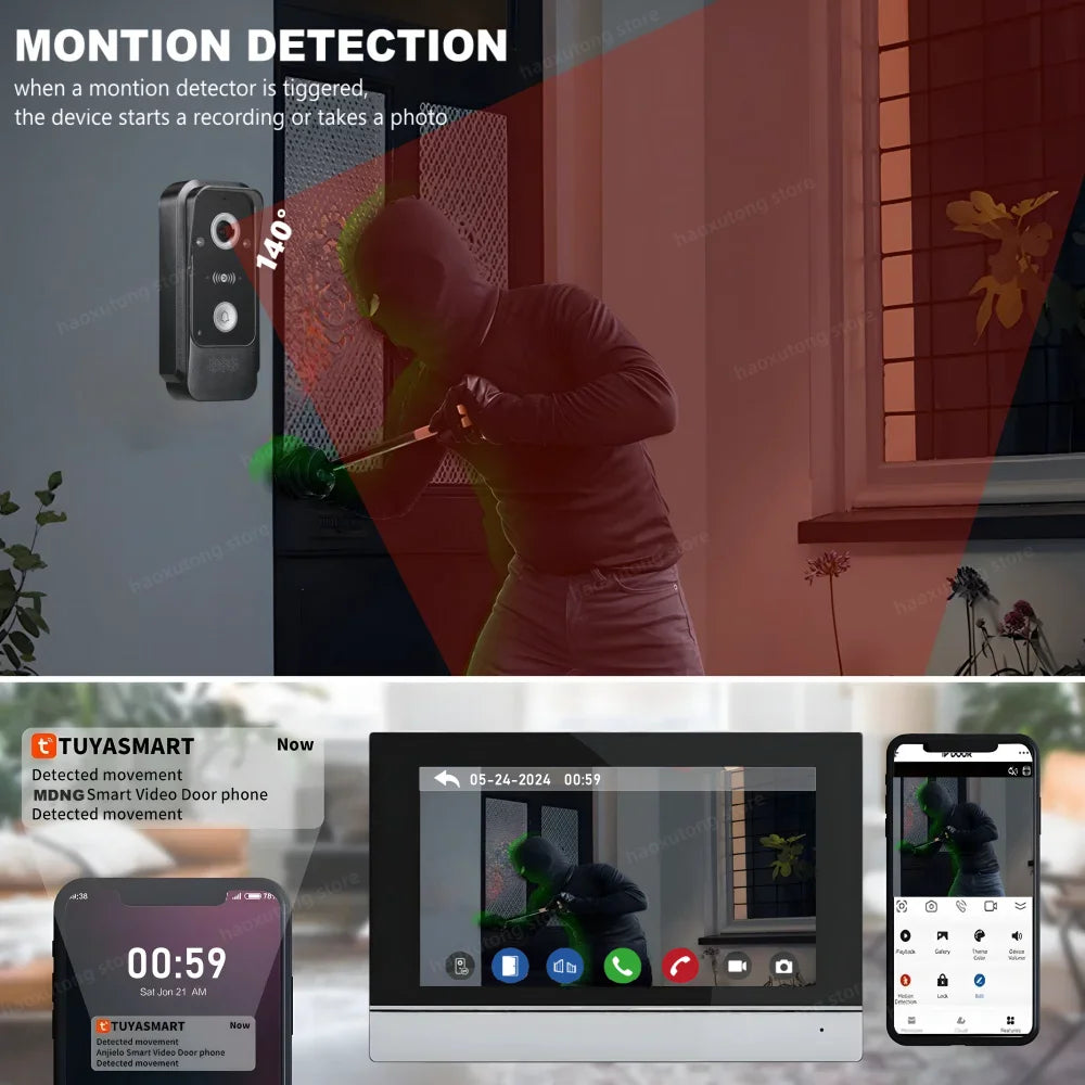 TUYA 1080P 10 Inch Video Intercom Touch Screen Wireless WiFi POE Wired Doorbell RFID Access Control Night Vision Waterproof