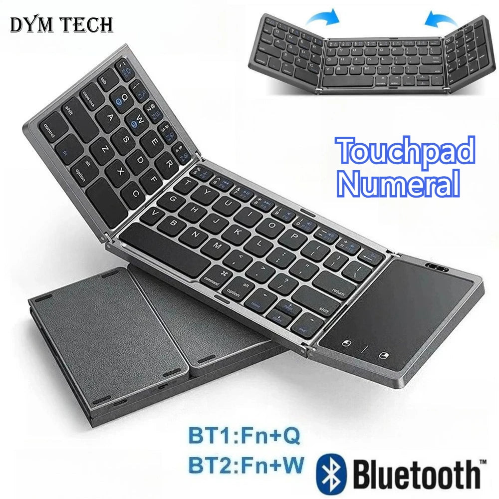 3-Folding Keyboard Mini Wireless Keyboard Foldable Dual Bluetooth Keyboard with Touchpad for Windows Android IOS iPad Phone