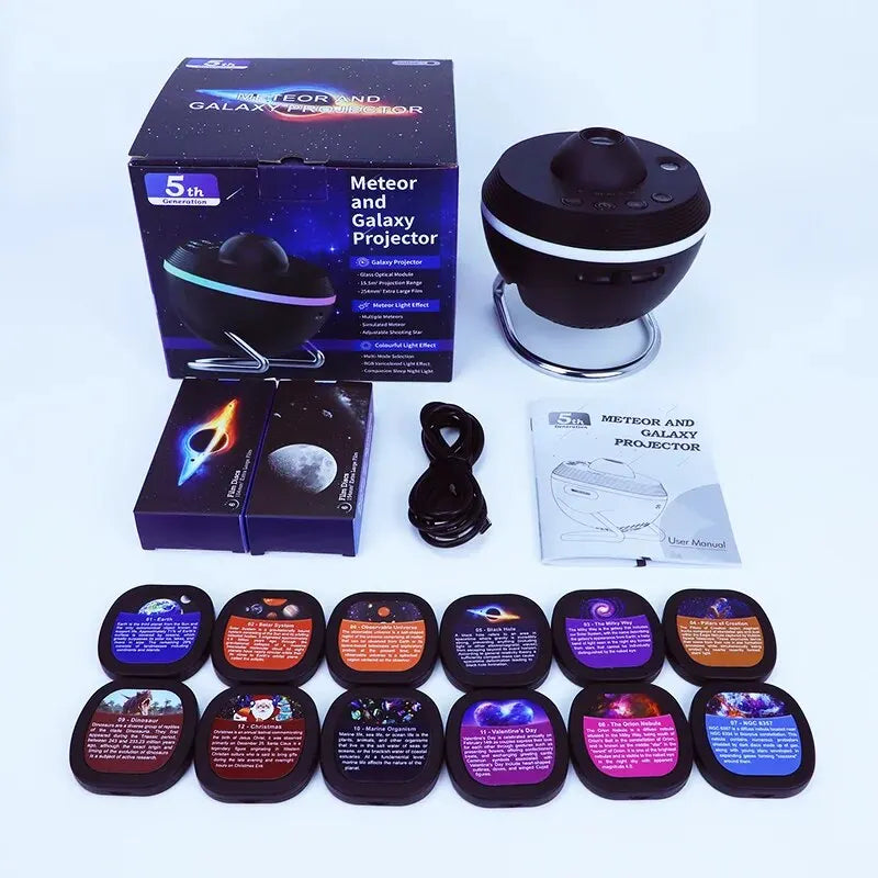 Galaxy Star Projector 12-in-1 Lamp - Rotating Night Light Black black Tidesmit