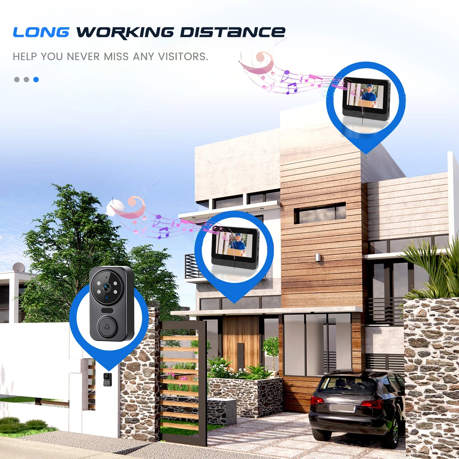 Podofo 4.3" Monitor Wireless Doorbell Camera Infrared Night Vision Door Ring Intercom Video Two-Way Audio Visual Doorbell Monit